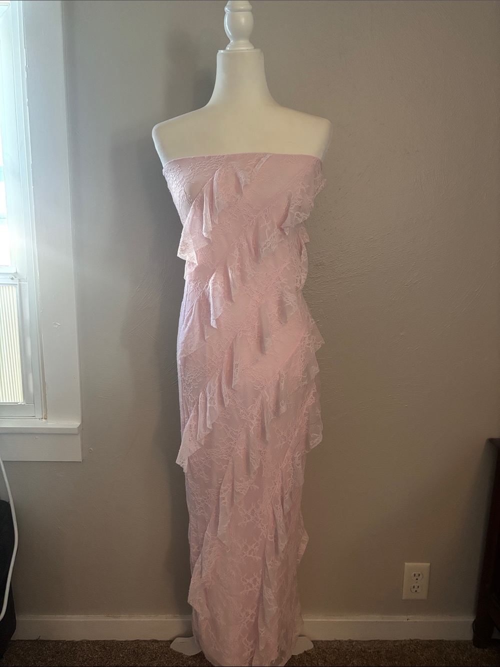 Wild Fable Strapless Pink Ruffle Lace Maxi Dress
